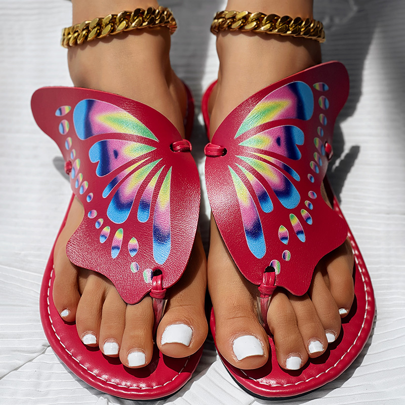 Butterfly Print Round Toe Flip Flops, Comfortable Summer Beach Shoes, Casual Women's Footwear, Perfect For Poolside And Daily Wear foto 5