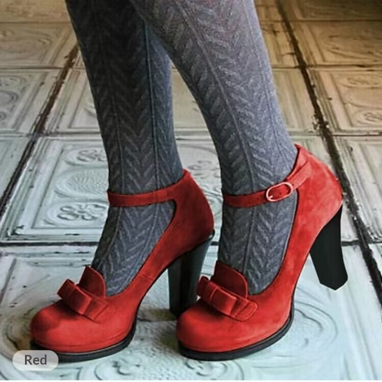 New Womens Suede Peep-toe Pumps With A Bow And A Strap Buckle foto 5