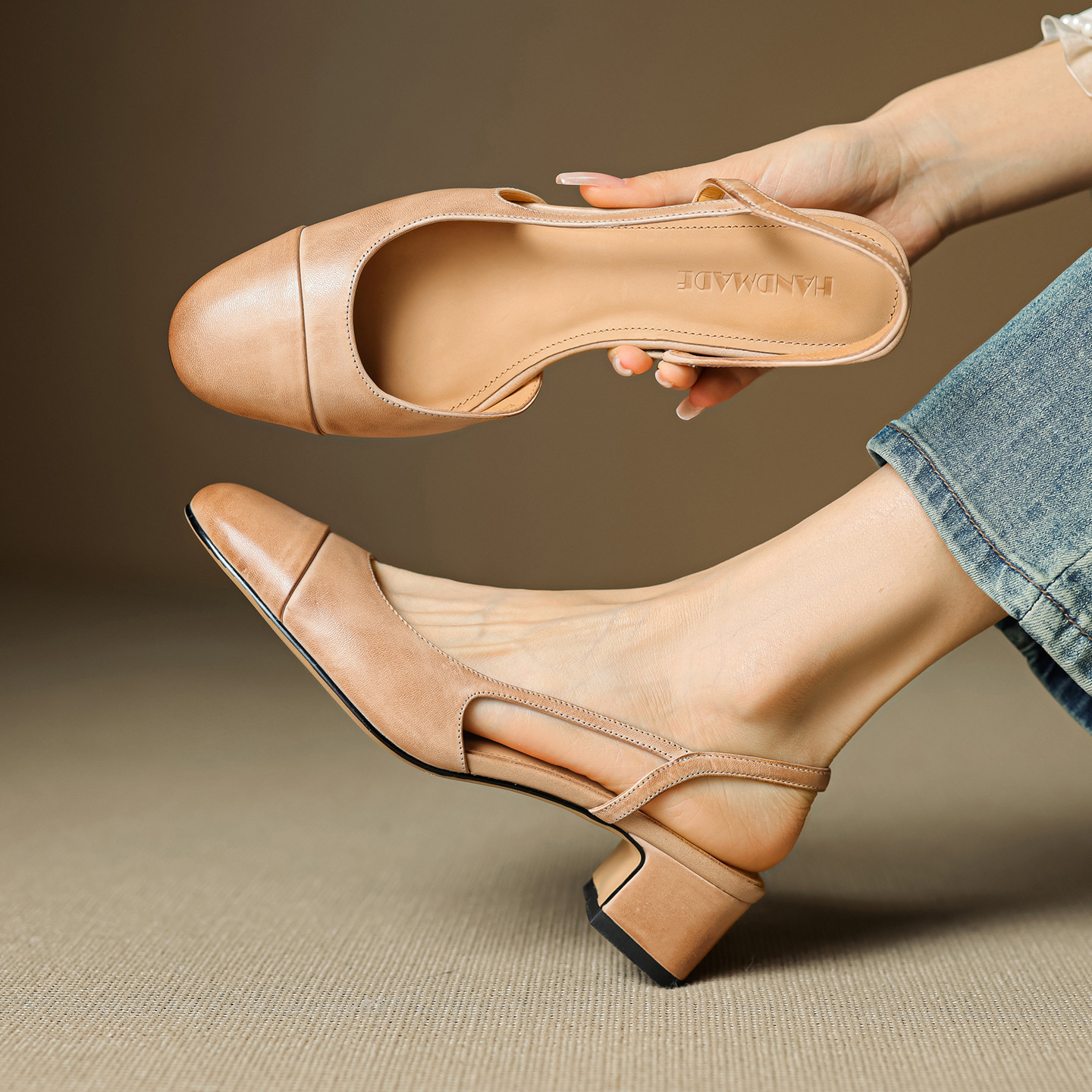 French Retro Back Empty Word With Toe Box Roman Sandals foto 5