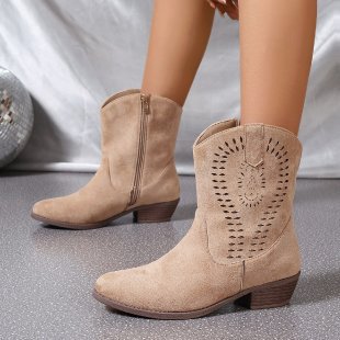 Hollow-out Wedge Side Zipper Knight Boots foto 5