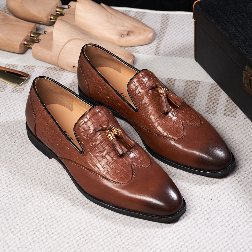 Men's Tassel Business Casual Leather Shoes Handmade Wedding Banquet foto 5