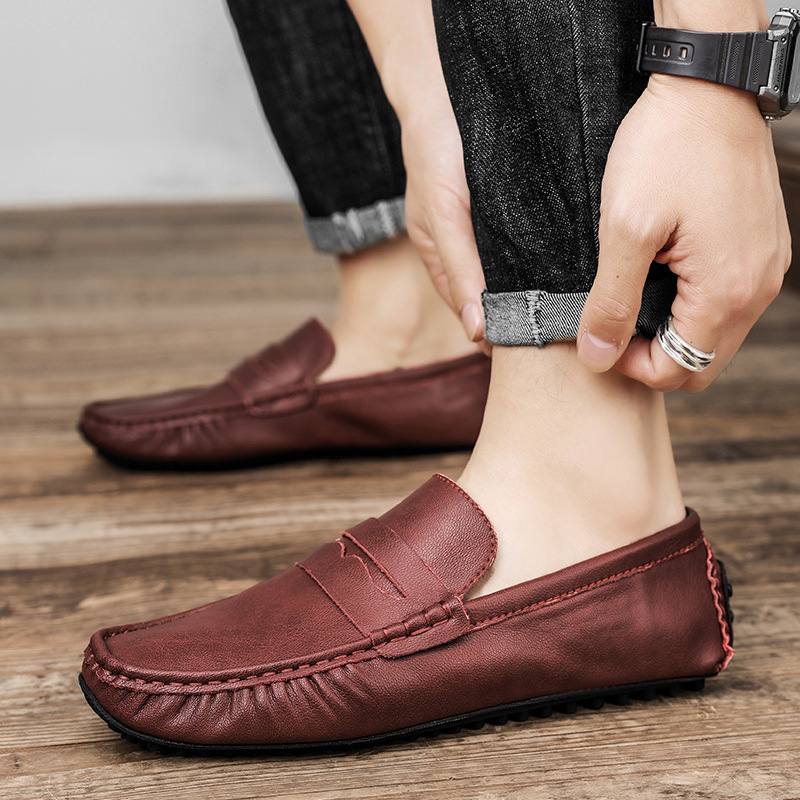 Men's Fashion British Leather Beanie Shoes foto 3