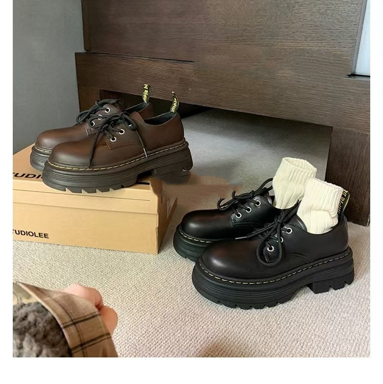 Classic British Style Lace Up Increased Thick Bottom Round Toe Leather Shoes foto 2
