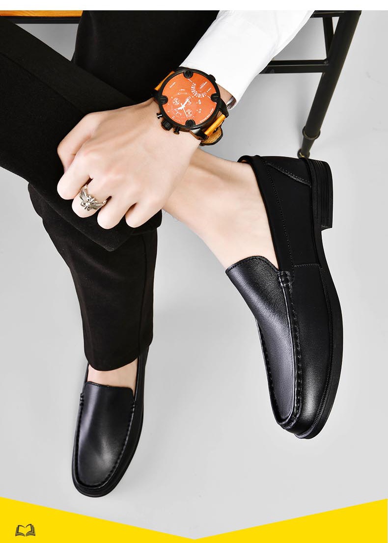 Cowhide Loafers Men's British Business Dress Slip-on Hollowed-out Breathable Leather Shoes foto 5