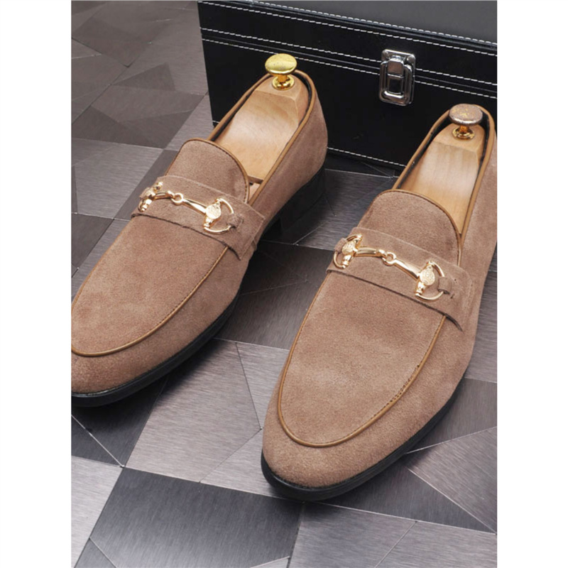 Men's Breathable Genuine Leather Slip-on Trendy Beanie Shoes Light Luxury Suede Leather Lazy Shoes foto 5