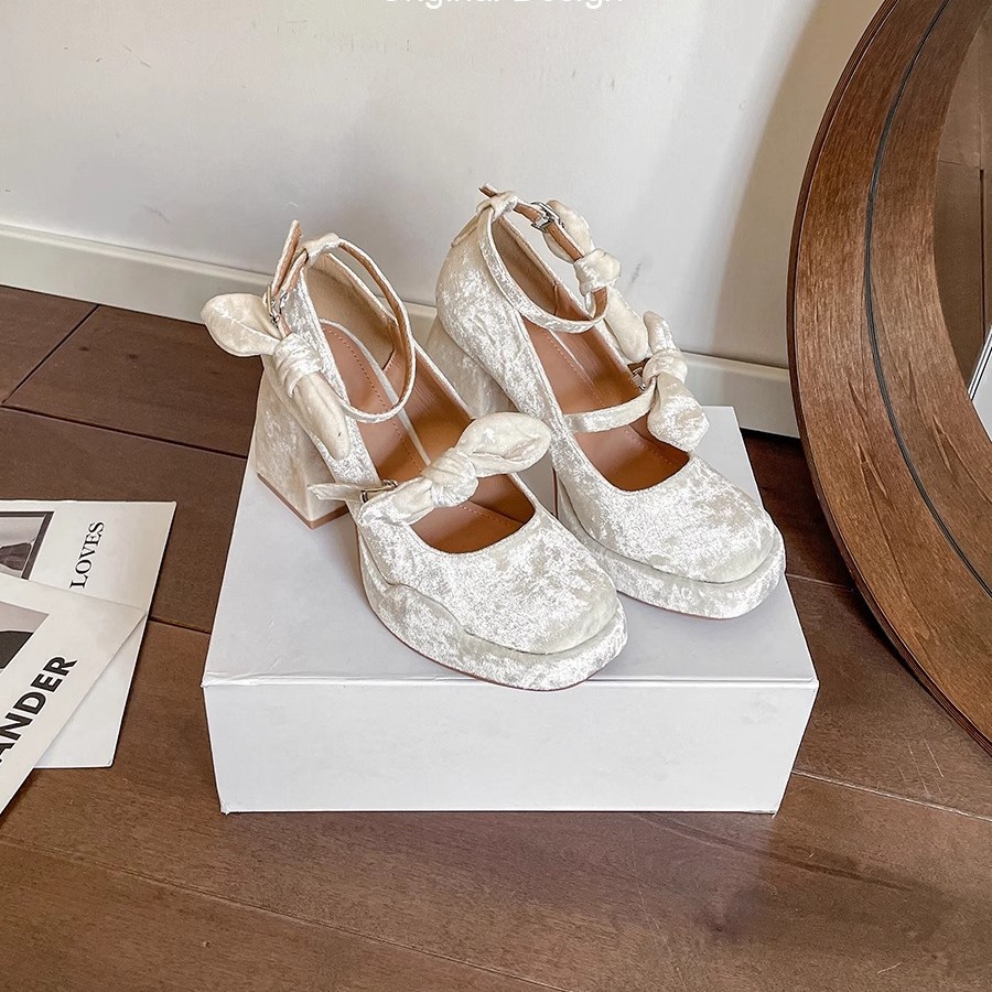 Gentle Chunky Heel Waterproof Platform High Heels Bow Pumps foto 2