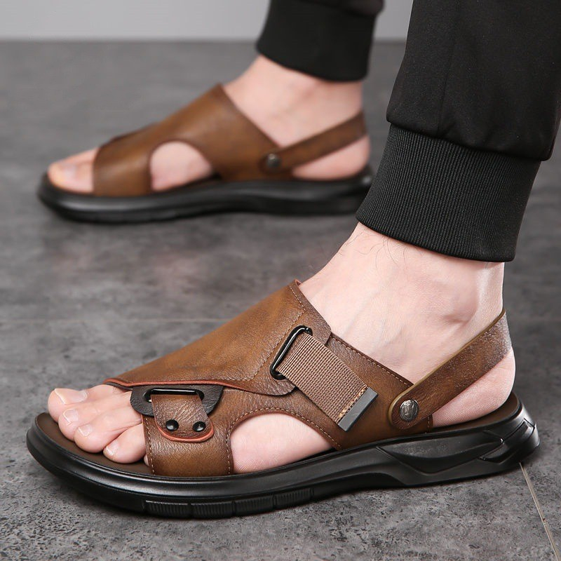 Mens Leather Thick-Soled Non-Slip Beach Casual Soft-Soled Sandals foto 4