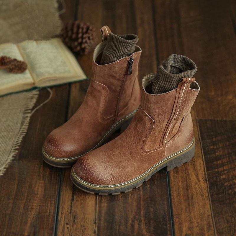 Women's Suede Flat Fleece-Lined Ankle Boots Travel Boots With Wide Opening Design foto 2