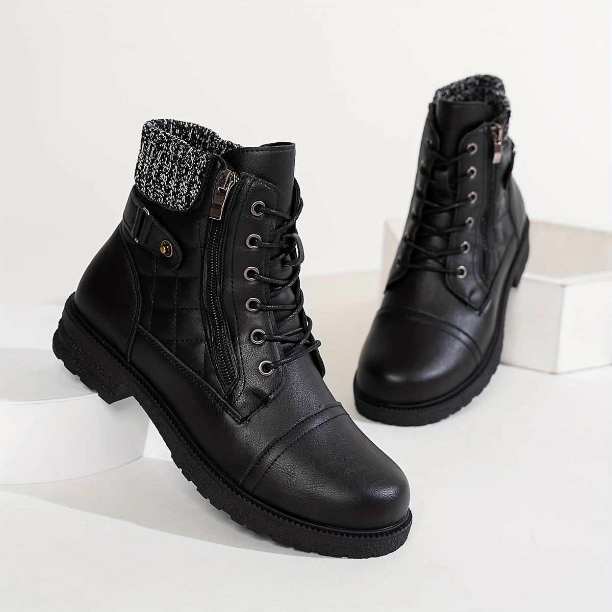Women's Fashion Side Zipper Low Heel Ankle Boots foto 4