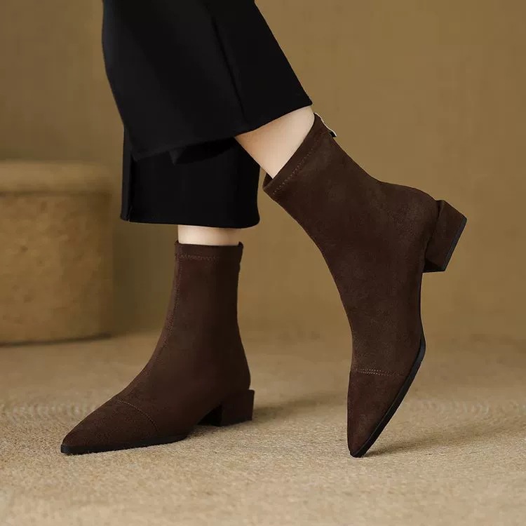 Stretchy Plus-size Fleece-lined Warm Pointed Suede Martin Boots foto 4