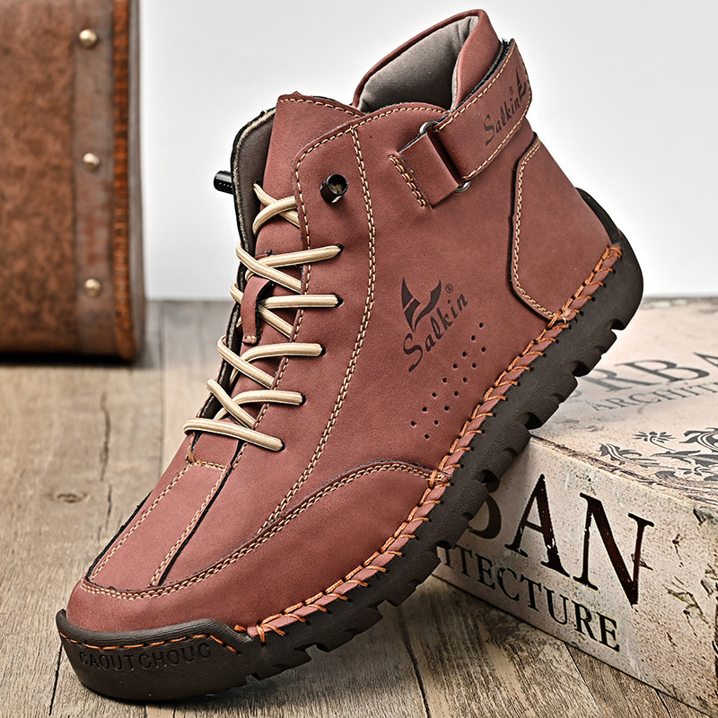 Men's Leather Shoes Casual Hand Stitching Flat Round Toe foto 2