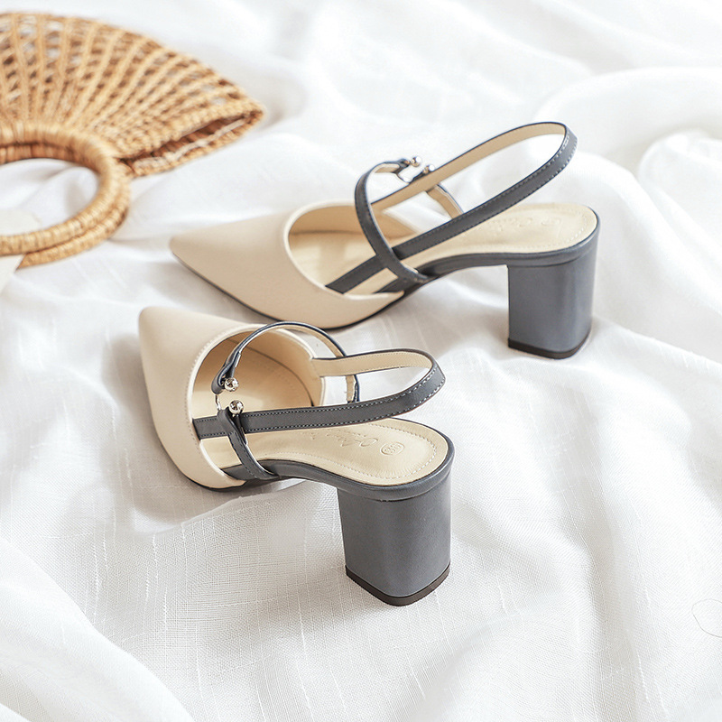 Summer New Pointed-toe Fashionable Open-heel Chunky Heel Shoes foto 4