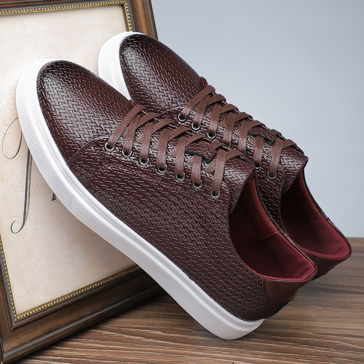 British Style Comfortable Breathable Men's Leather Shoes Low-top Flat Business foto 5