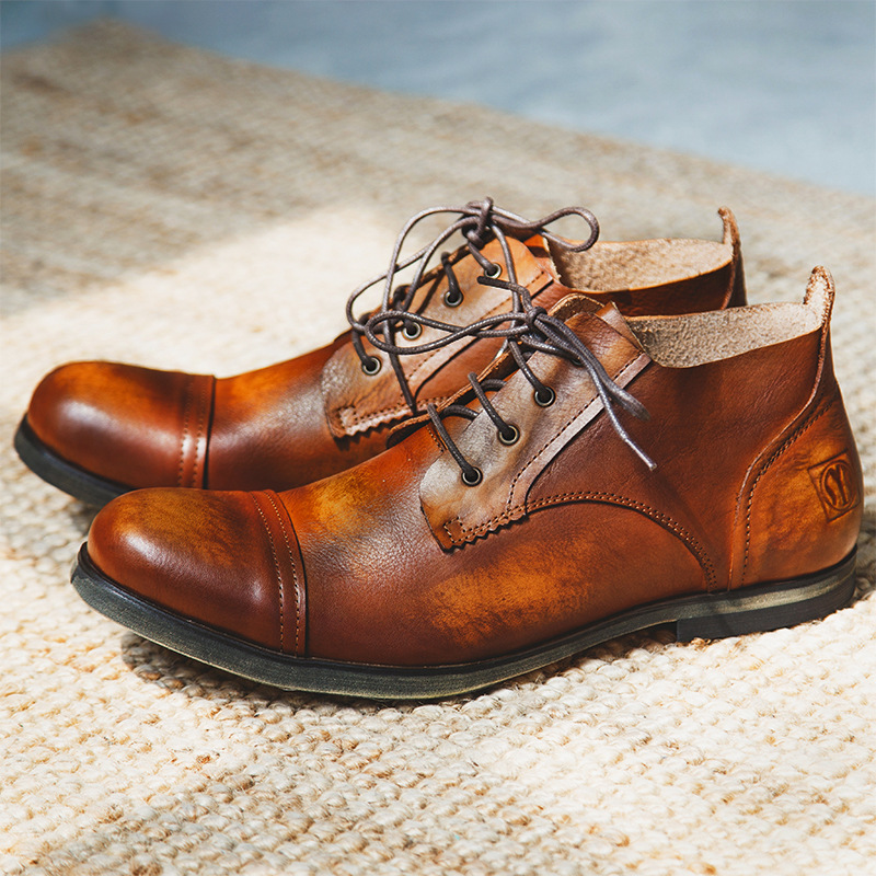 Small Round Head Breathable Men's Vintage Casual Leather Shoes foto 3