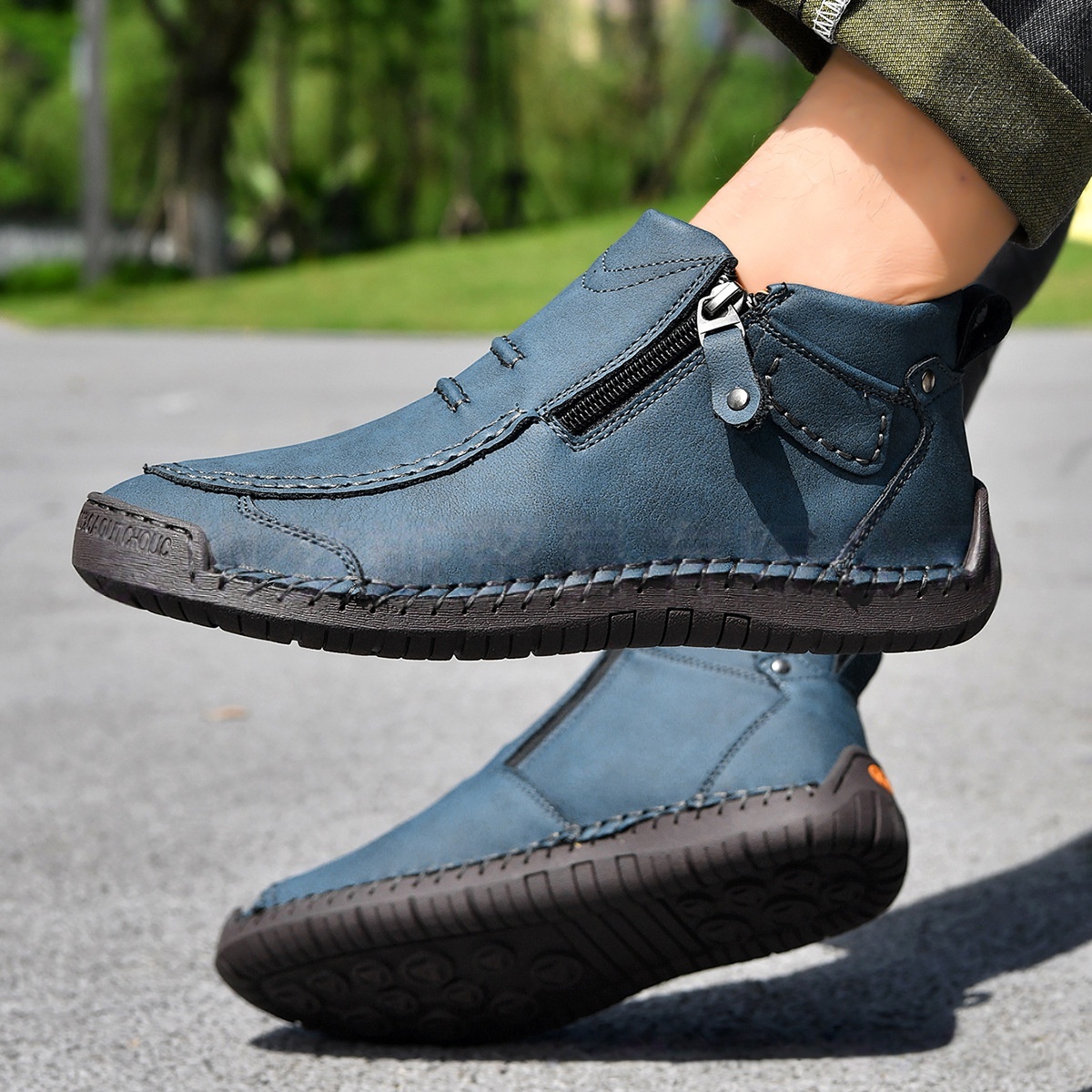 Men's Flats Ankle Boots Fashion Casual Side-zipper Boot Temperament Commuter Shoes foto 3