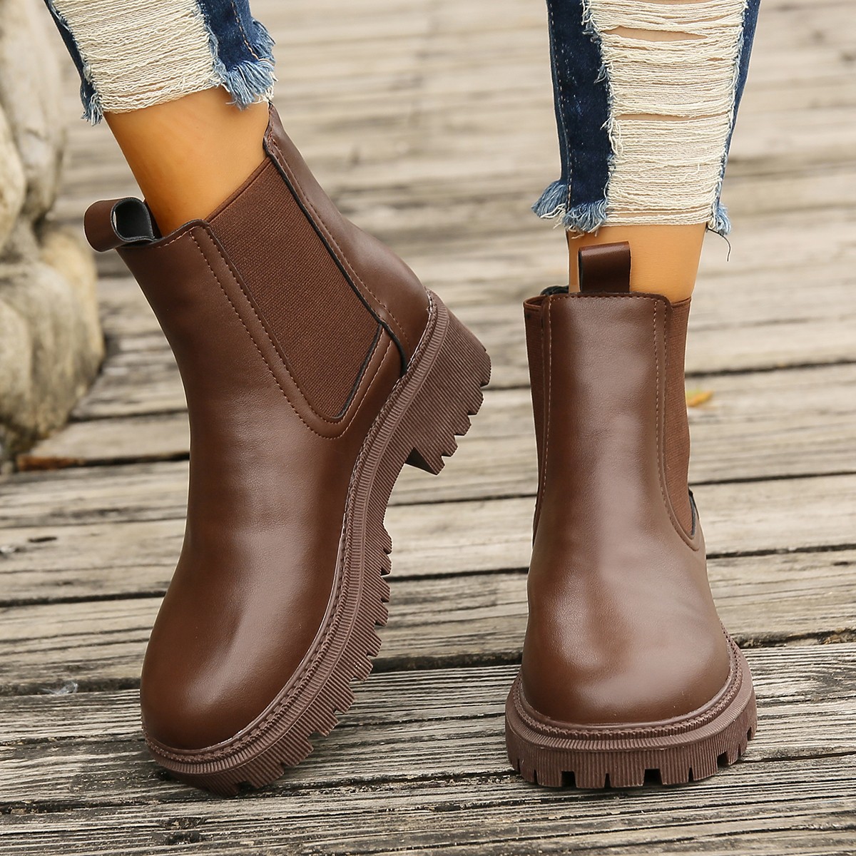 Womens Chunky Heel Martin Bootsankle Boots foto 5