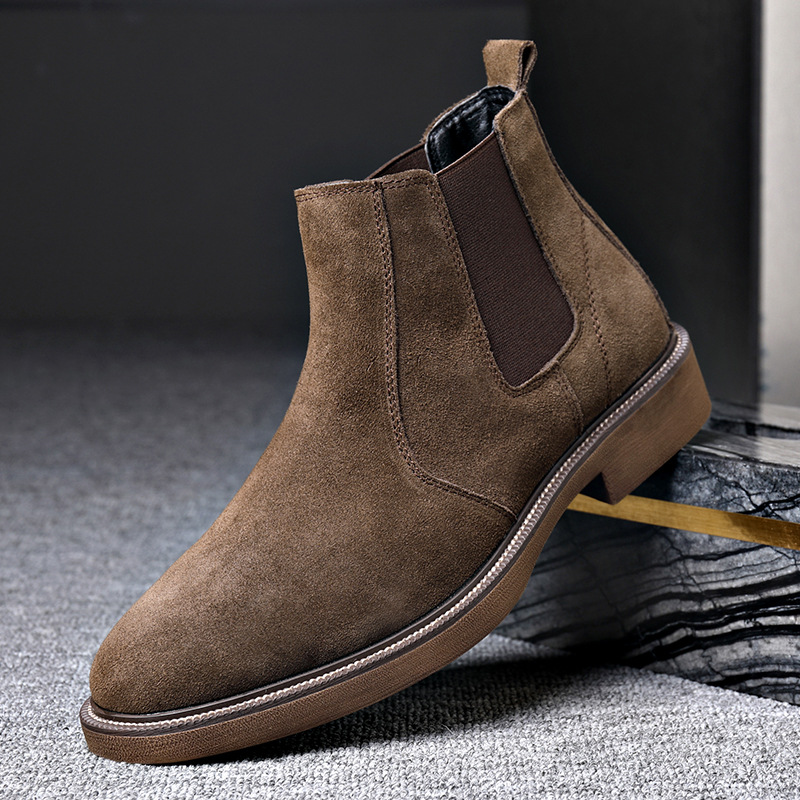 Men's Suede Leather Autumn And Winter New Fleece-lined Pointed Ankle Boots foto 5