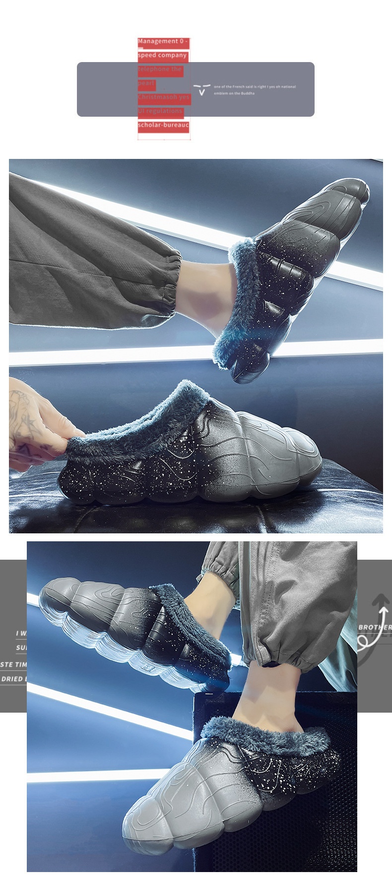 Home Indoor Platform Fleece-lined Contrast Color Cotton Slippers foto 4