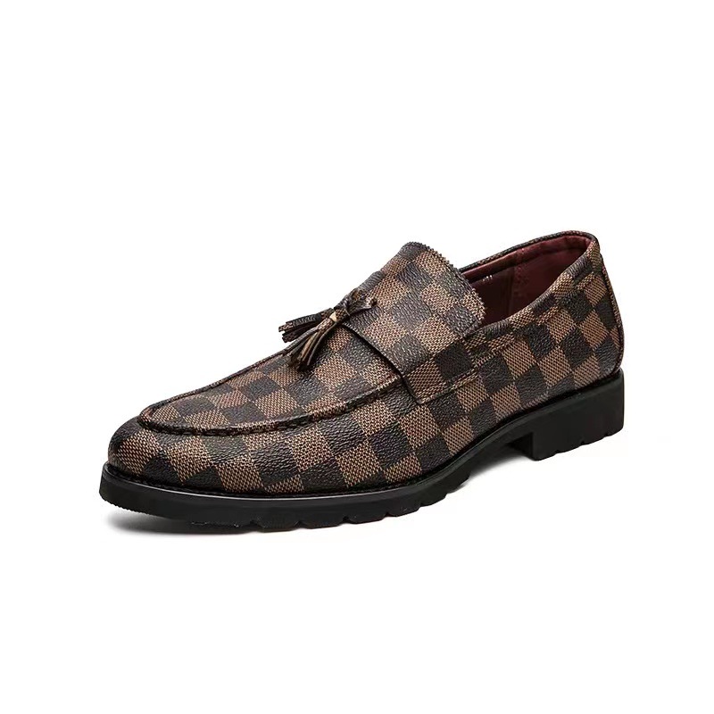 Men's Plaid Leather Shoes Korean Casual Shoes foto 4