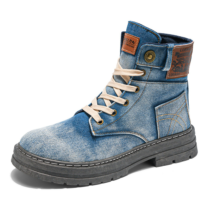 Plus Size Men's Mid-top Denim Casual All-matching Work Clothes Martin Boots foto 5