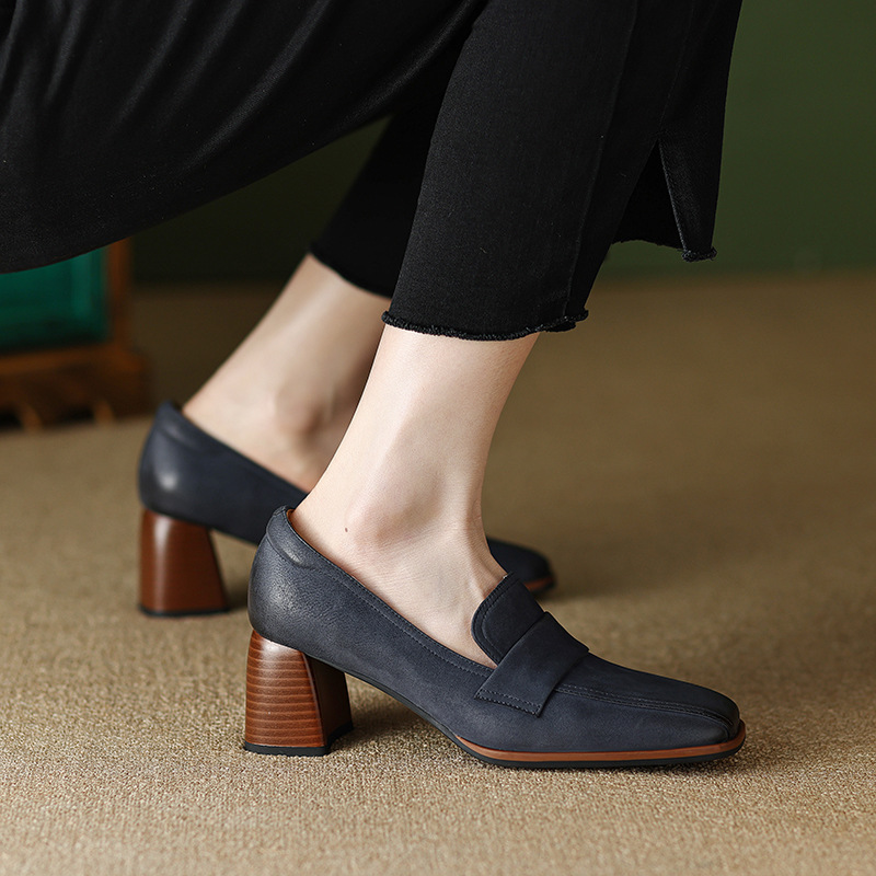 Square-toe Chunky-heel Mid-heel Low-cut Shoes foto 3