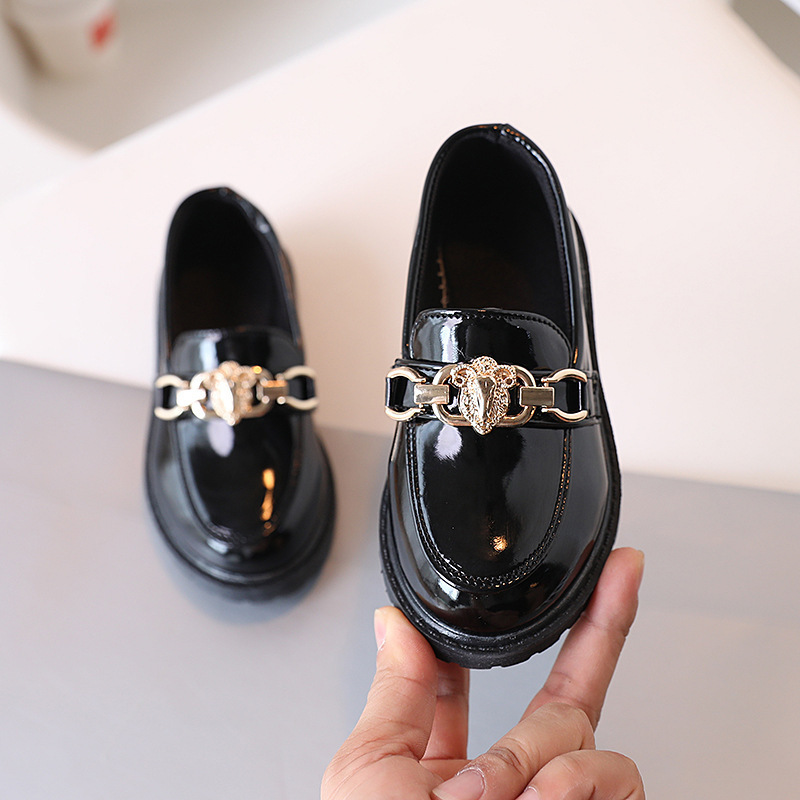 Children's Small Leather Shoes Black Soft End British Style foto 3
