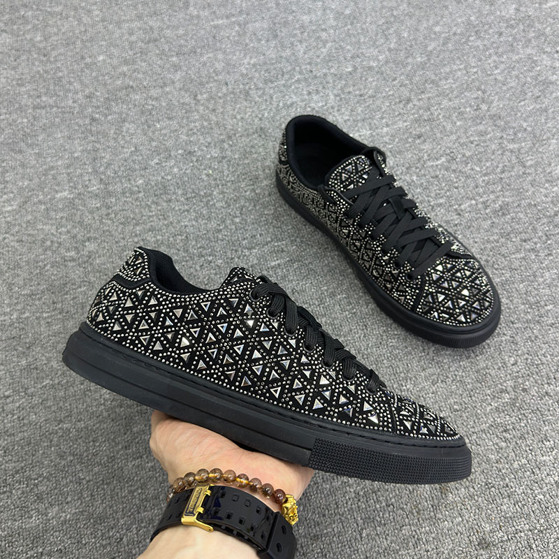 Handsome Internet Hot Rhinestones Men's Shoes Barber Glossy Sneakers
