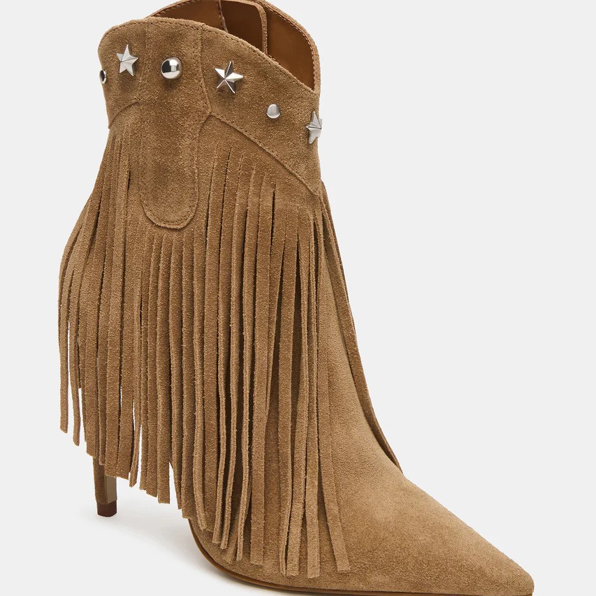Fringed Studded High-heeled Pointed-toe Ankle Boots With A Side Zipper foto 3