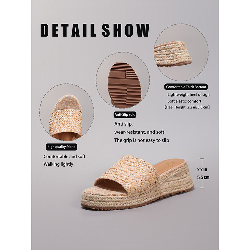 Hemp Rope Wedge Platform Sandals Woven Straw Thong Straps foto 3
