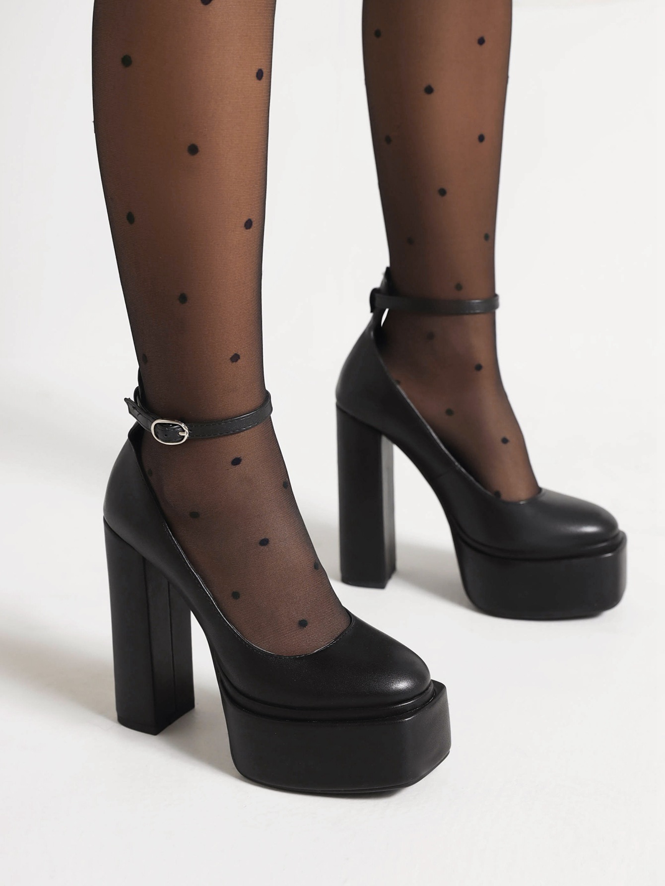 Spring Womens Pointed-Toe Chunky-Heel Buckle High Heels foto 2