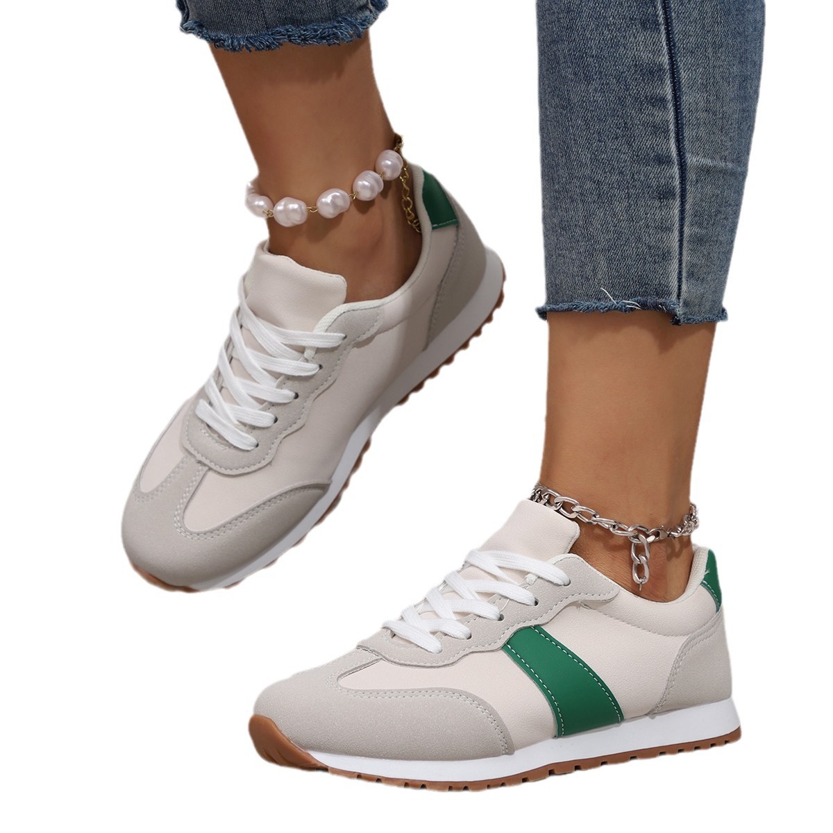 Womens Round-toe Lace-up Casual Thick-soled Elevating Sneakers foto 4