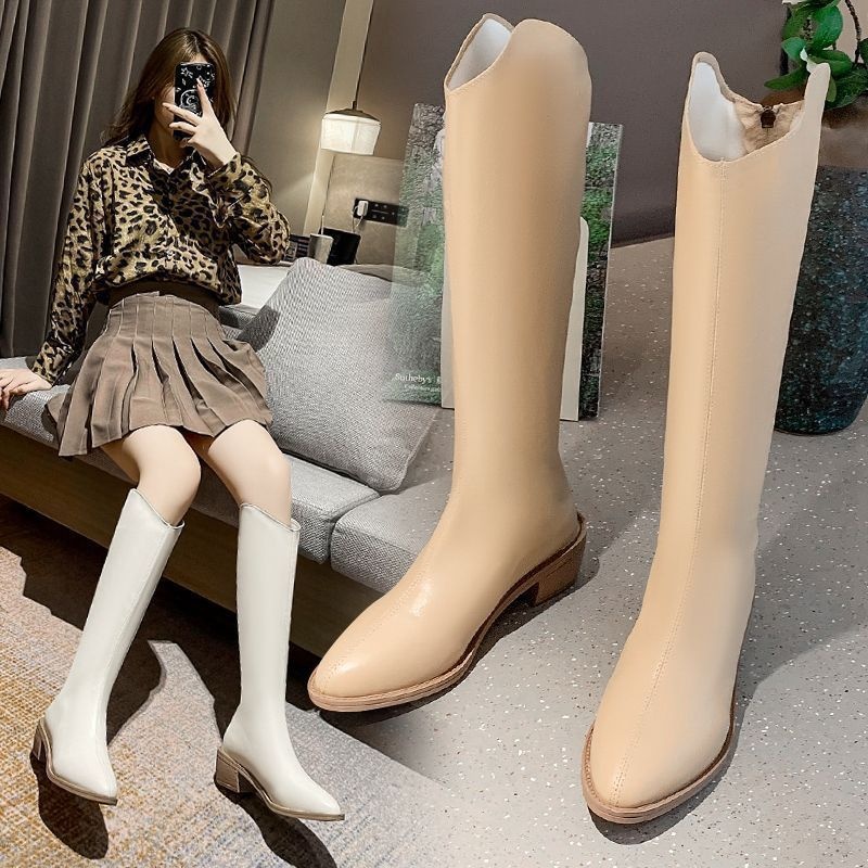 Fleece-lined Tall Chunky-heeled Pointed-toe Over-the-knee Riding Boots foto 3