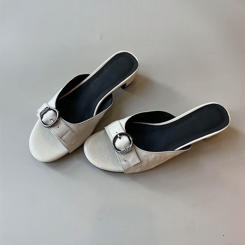 Retro-style Niche Leather Belt Buckle Slide Sandals For Women foto 2