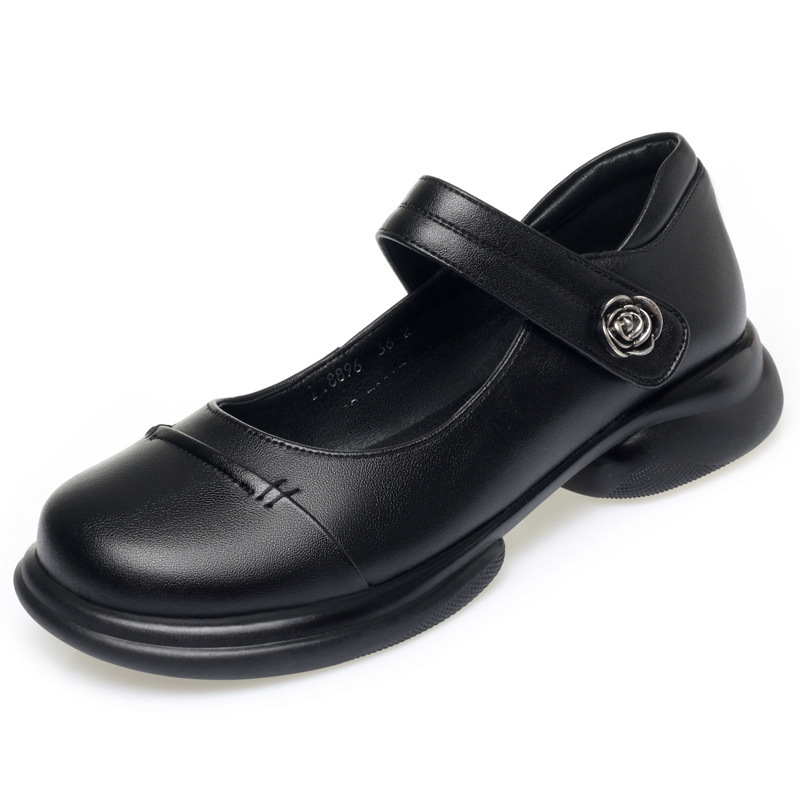 Black Womens Dress Shoes Soft Leather Soft Sole Round-toe Flat Shoes foto 4