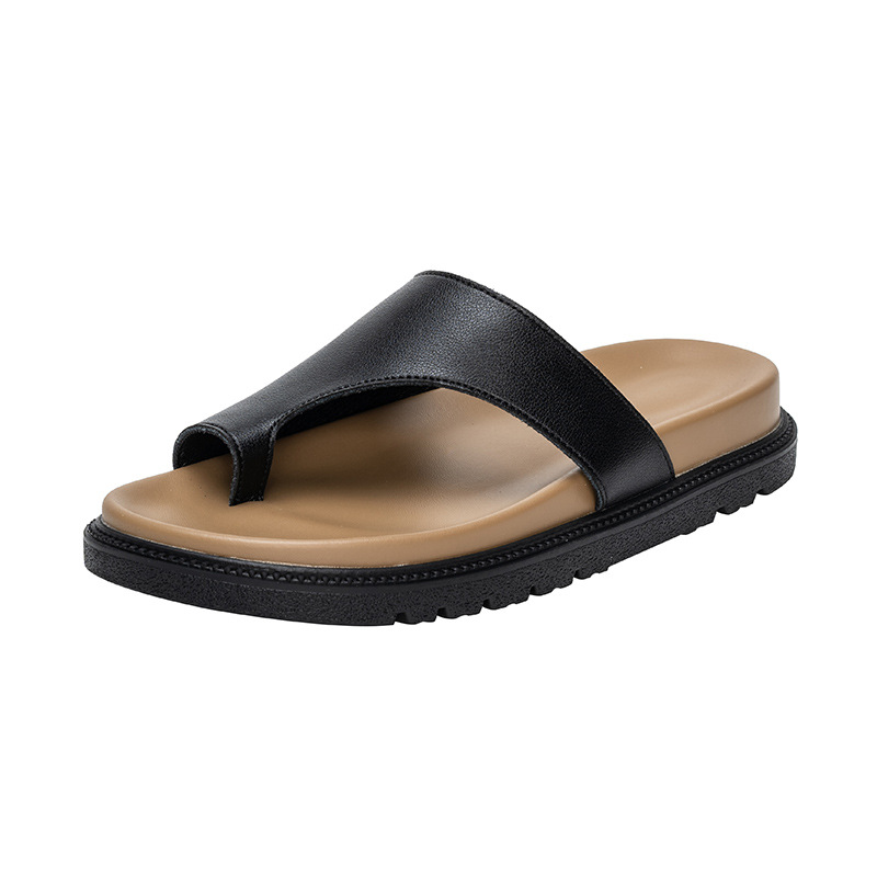 Womens Outdoor Flat-soled Genuine Leather Thong Sandals foto 4