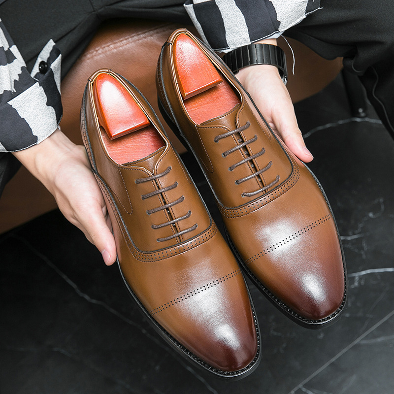 Business Leather Shoes Men's Formal Wear Oxford Pure Color Tied foto 5