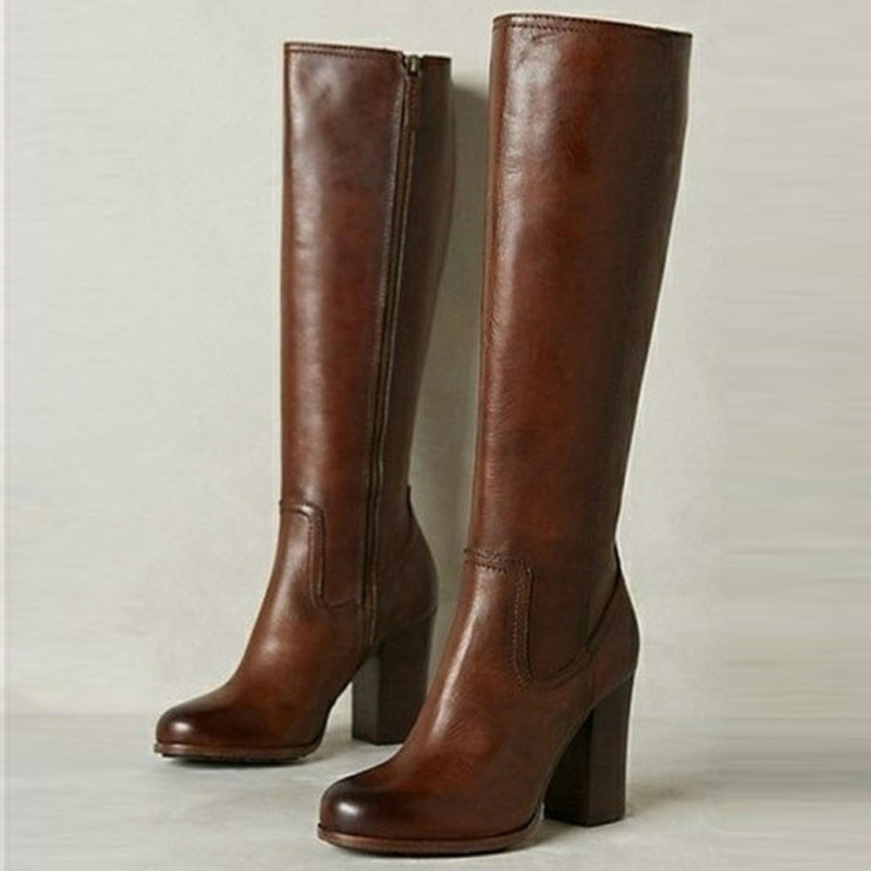 Womens Stylish Plus-size Boots With A Side Zipper And Chunky High Heel foto 3