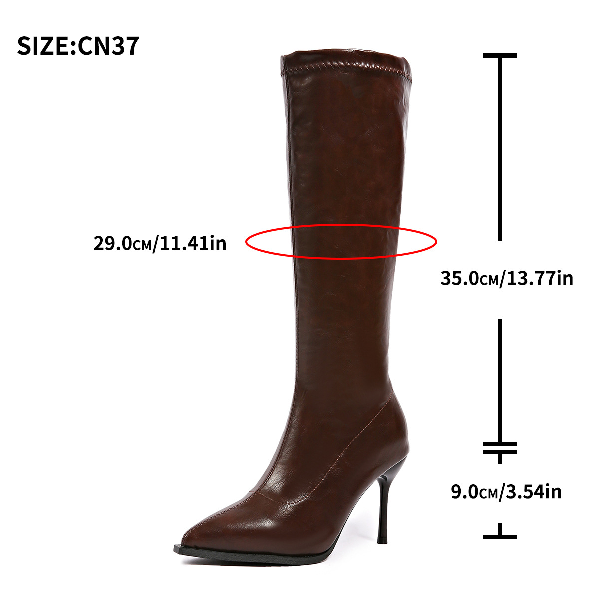 Womens Plus-Size Knight-Style Pointed-Toe Stiletto Boots With Side Zipper foto 4