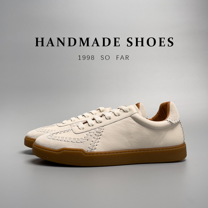 Baseball Low-cut Genuine Leather Sneakers Men's White Shoes foto 3