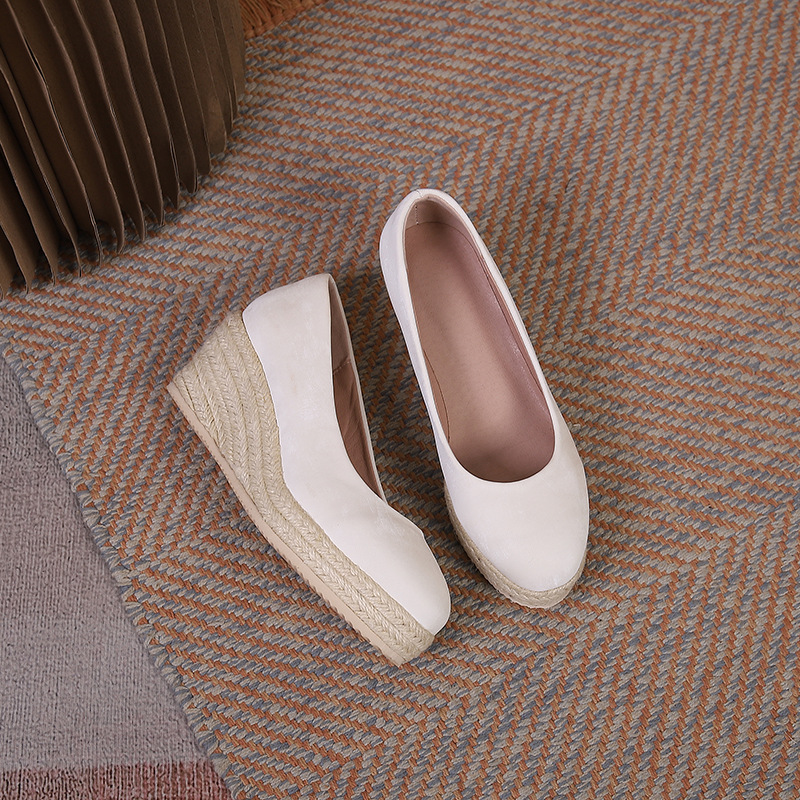 Wedge Thick Bottom Shallow Mouth Comfortable Rope Bottom High Heel Pumps foto 5
