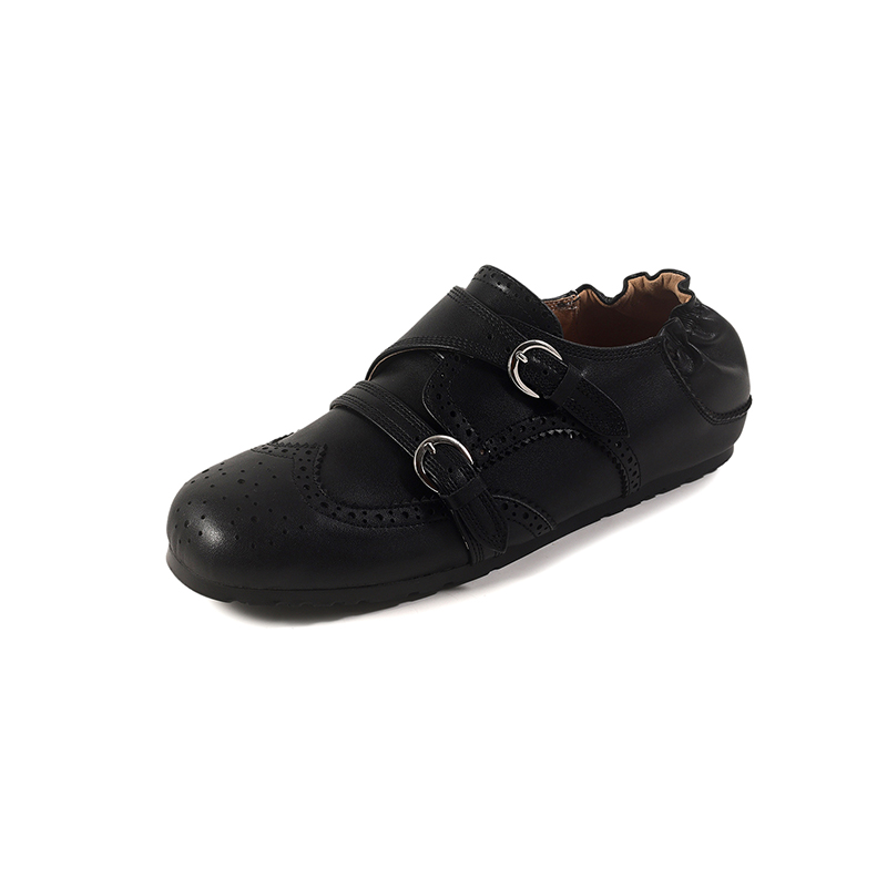 Women's Handmade Washed Cow Leather Mary Jane Flats, Brogue Buckle Cross Strap Shoes In Premium Full-Grain Leather foto 5