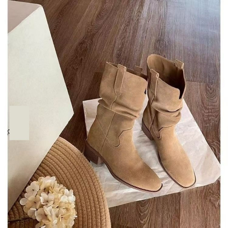 Autumn Western Pleated Short Single Women's Pile Style Boots foto 4