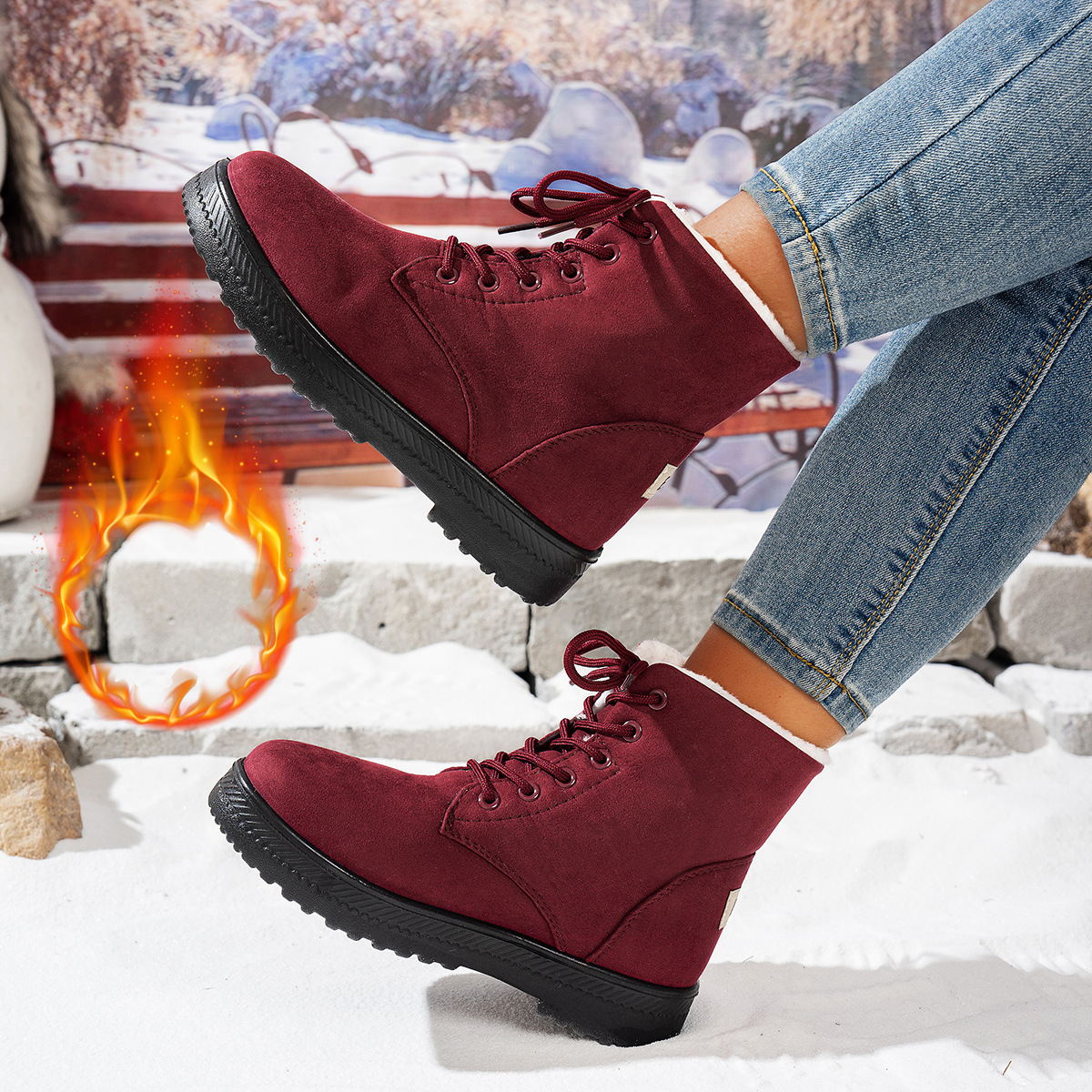 Women's Lightweight Non-slip Lace-up Thickened Warm Snow Boots foto 3