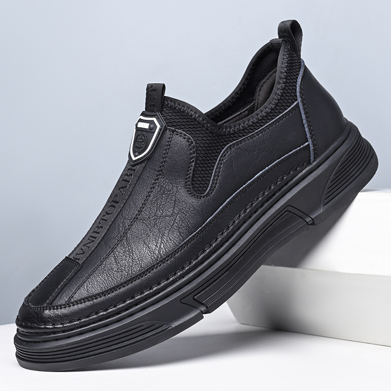 Solid Color Casual Round Toe Leather Shoes For Men foto 5