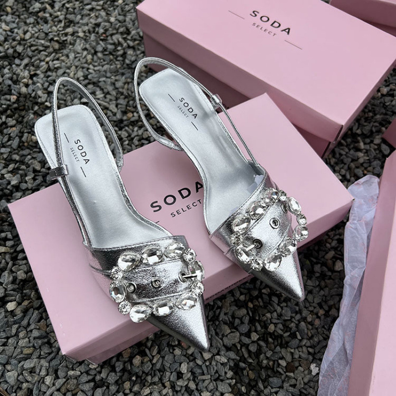 Fairy Mint Man Rhinestone Buckle Closed Toe Sandals Women's Stiletto Heel High Heel Shoes foto 4