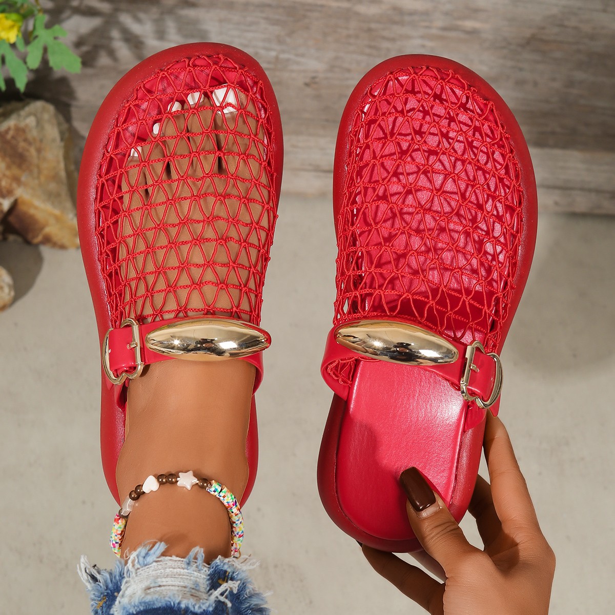 Metal Buckle Strap Closed-Toe Elegant All-Match High-Heel Sandals foto 3
