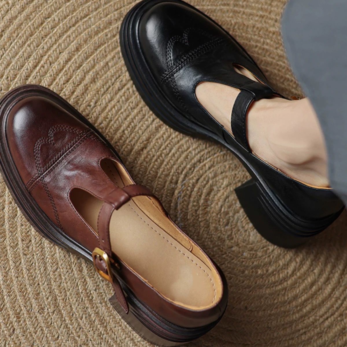 Soft Leather Shoes Female Chunky Heel Platform Mary Jane Shoes foto 2