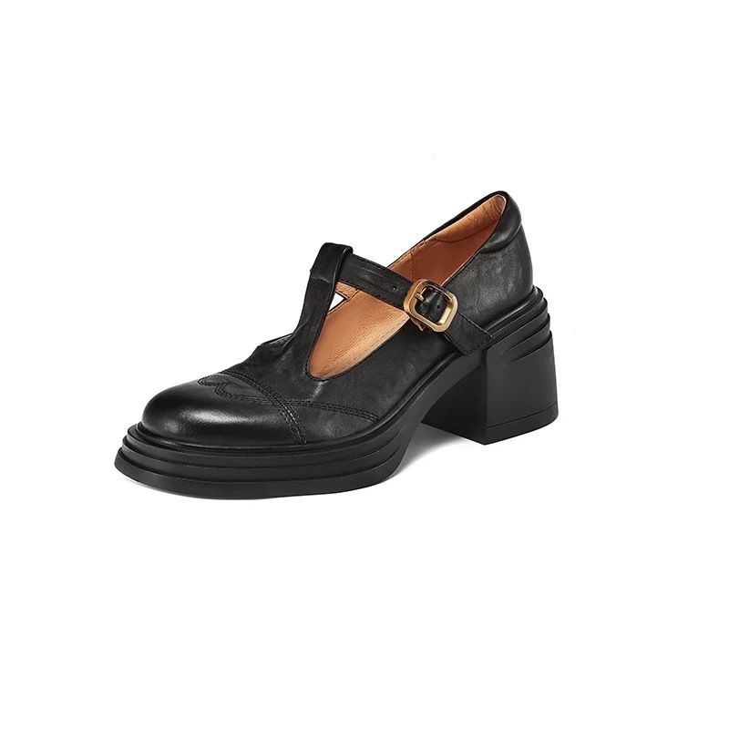 Soft Leather Shoes Female Chunky Heel Platform Mary Jane Shoes foto 5
