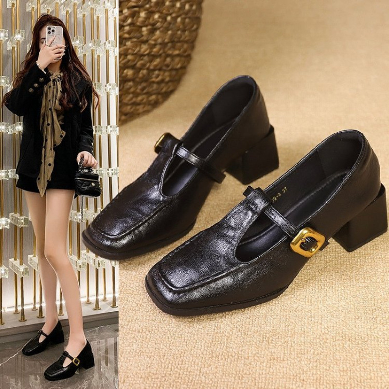 Retro Brown Designer Niche Mid-heel Chunky-heel Women's Shoes foto 4