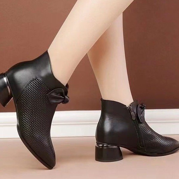 Womens Pointed-toe Chunky-heel Ankle Boots foto 4